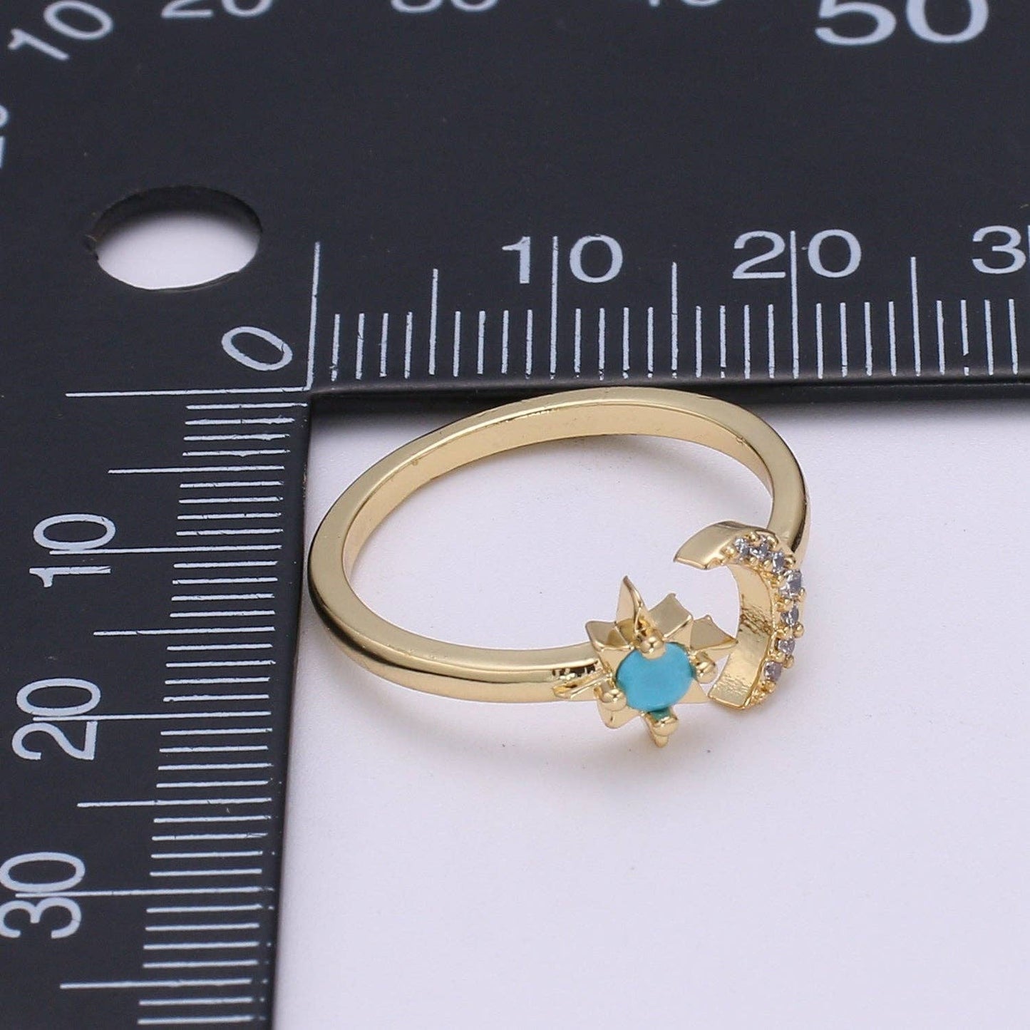Aim Eternal - 14K Gold Open Moon & Star Ring, crescent moon ring, Adjustable Wrap Ring, love you to the moon ring, dainty moon ring O-283