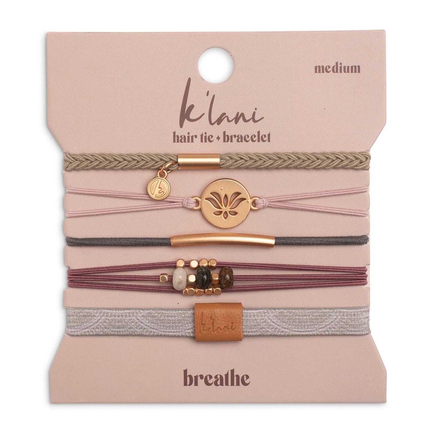 K'lani hair tie bracelets - "Breathe" Lotus Flower Earthy Tones Hair Tie Bracelets