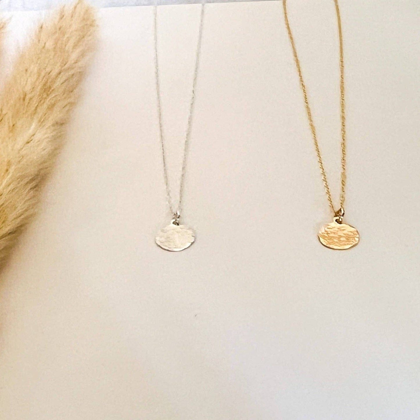 Sela+Sage - Hand Hammered Drop Necklace, Gold Filled Coin