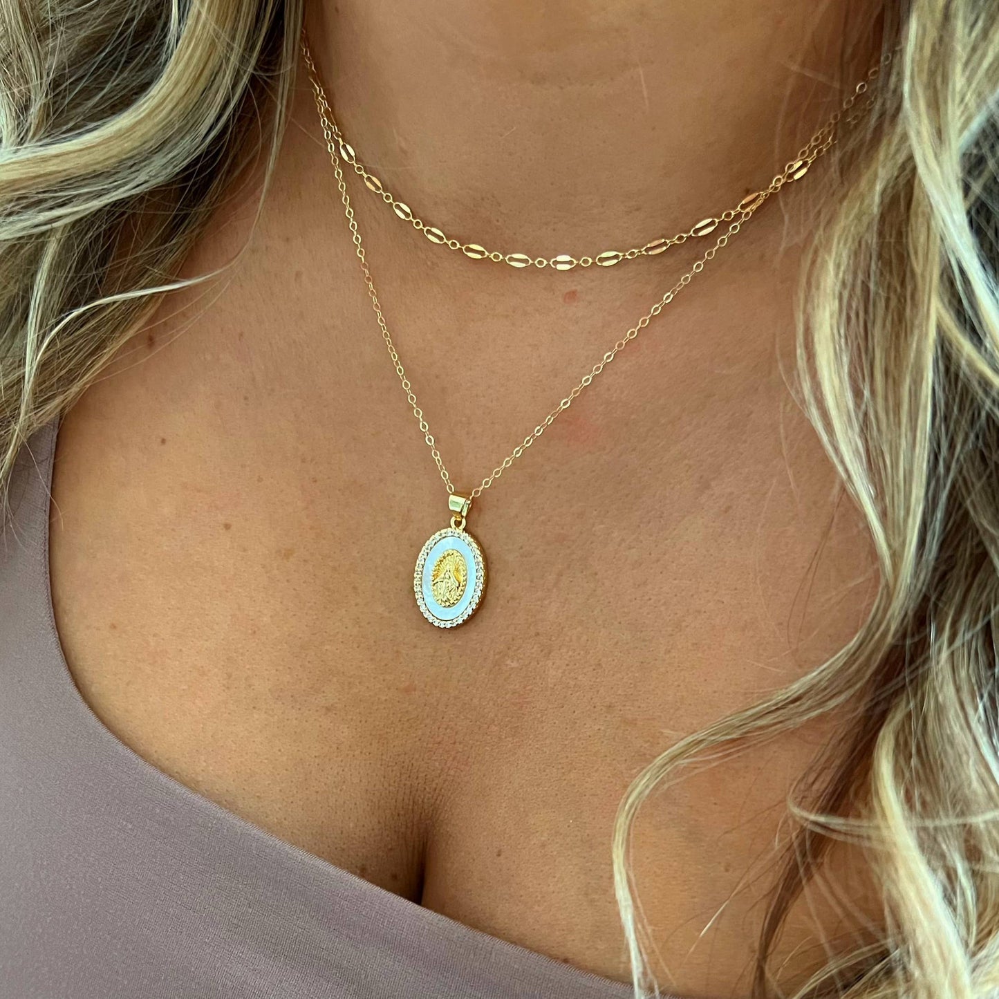 True by Kristy Jewelry - Kamryn Dapped Sequin Layering Chain Necklace Gold Filled