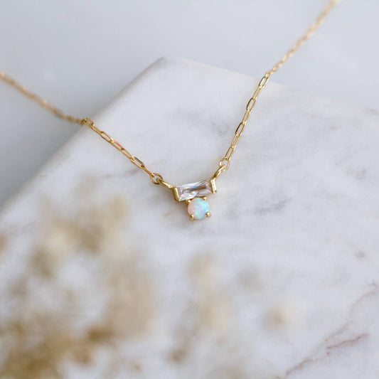 Mesa Blue - Mini CZ Opal Necklace - Gold Filled 