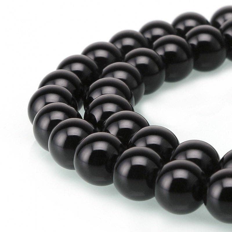 CRCBEADS - Black Onyx Smooth Round Beads 4mm 6mm 8mm 10mm 12mm 14-20mm 15.5" Strand