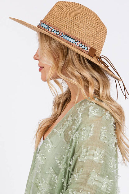 Hana - Woven Boho Aztec Pattern Band Summer Sun Hat
