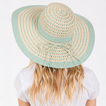 Hana - Striped Pattern Wide Brim Summer Floppy Sun Hat