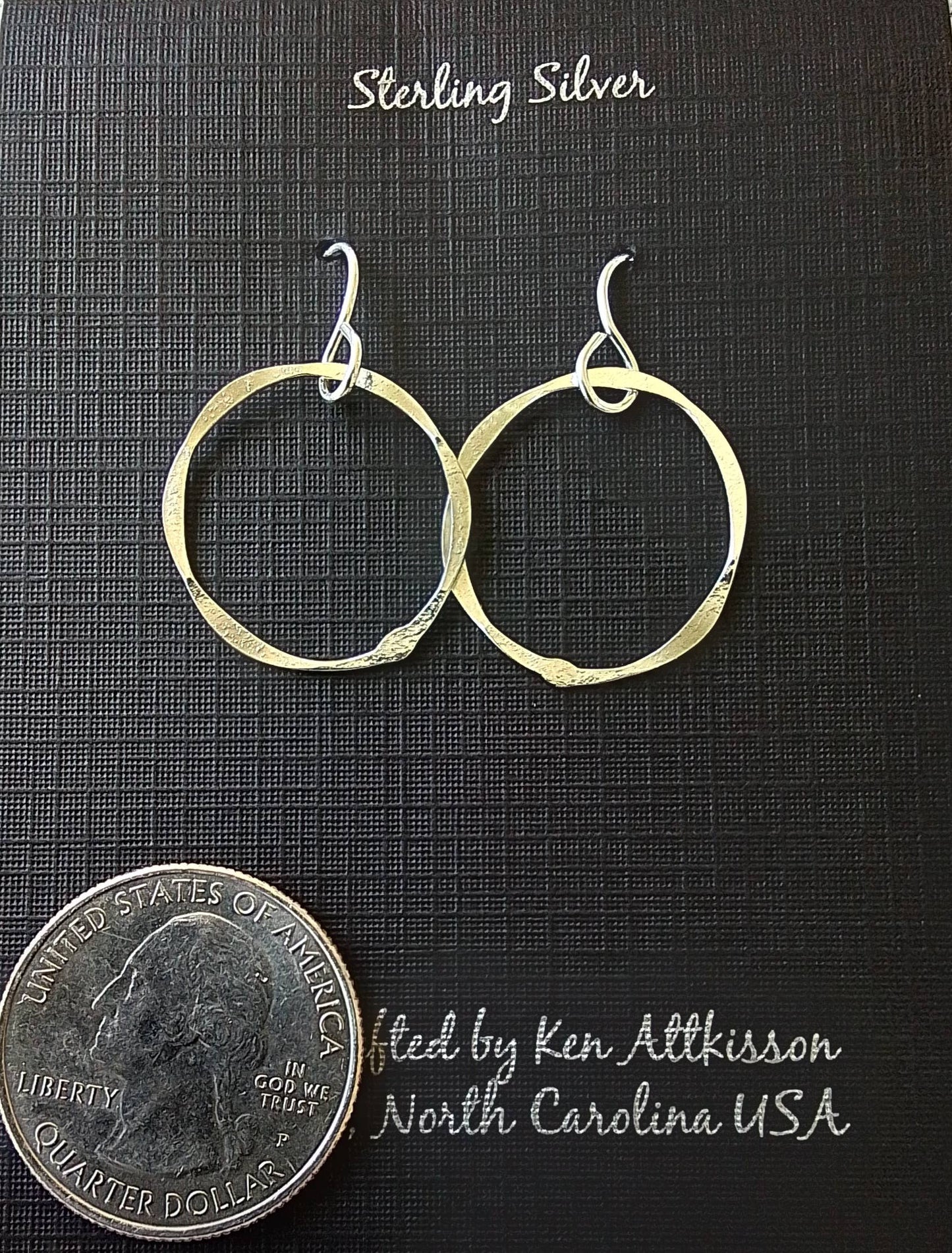 ER61 Ken’s handcrafted jewelry - Sterling Silver Earrings Circle Hammered