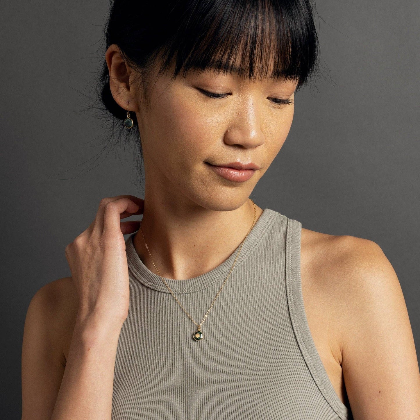 Soul & Little Rose - Emerald Hexagon Pendant Gold Necklace