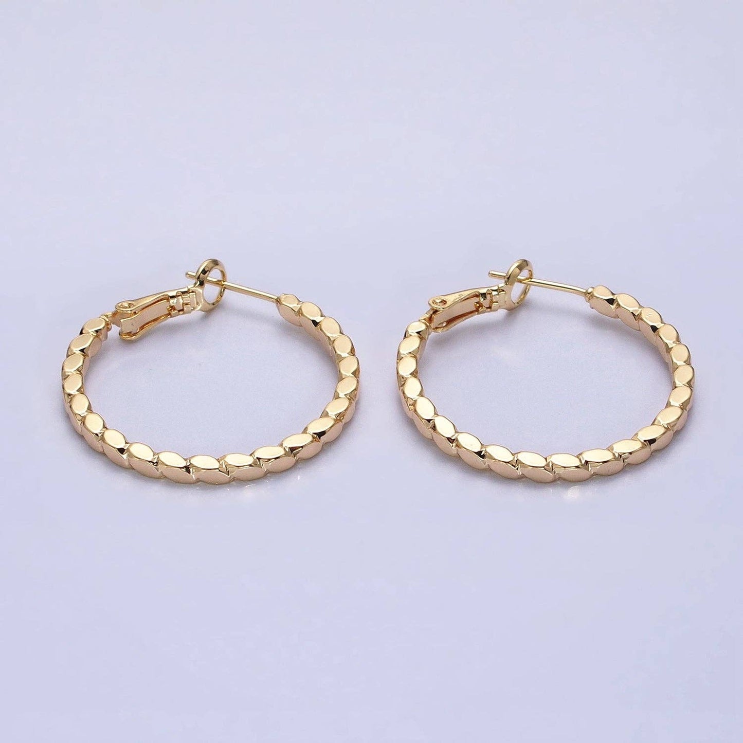 Aim Eternal - Gold Filled 30mm Geometric Oval Lined Hinge Hoop Earrings