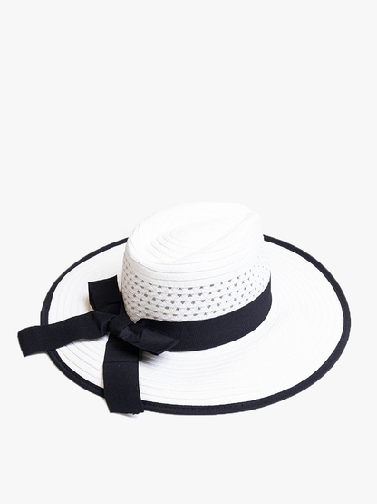 Jen & Co. - HAT2494 Diane Straw Fedora w/ Ribbon & Contrast Trim