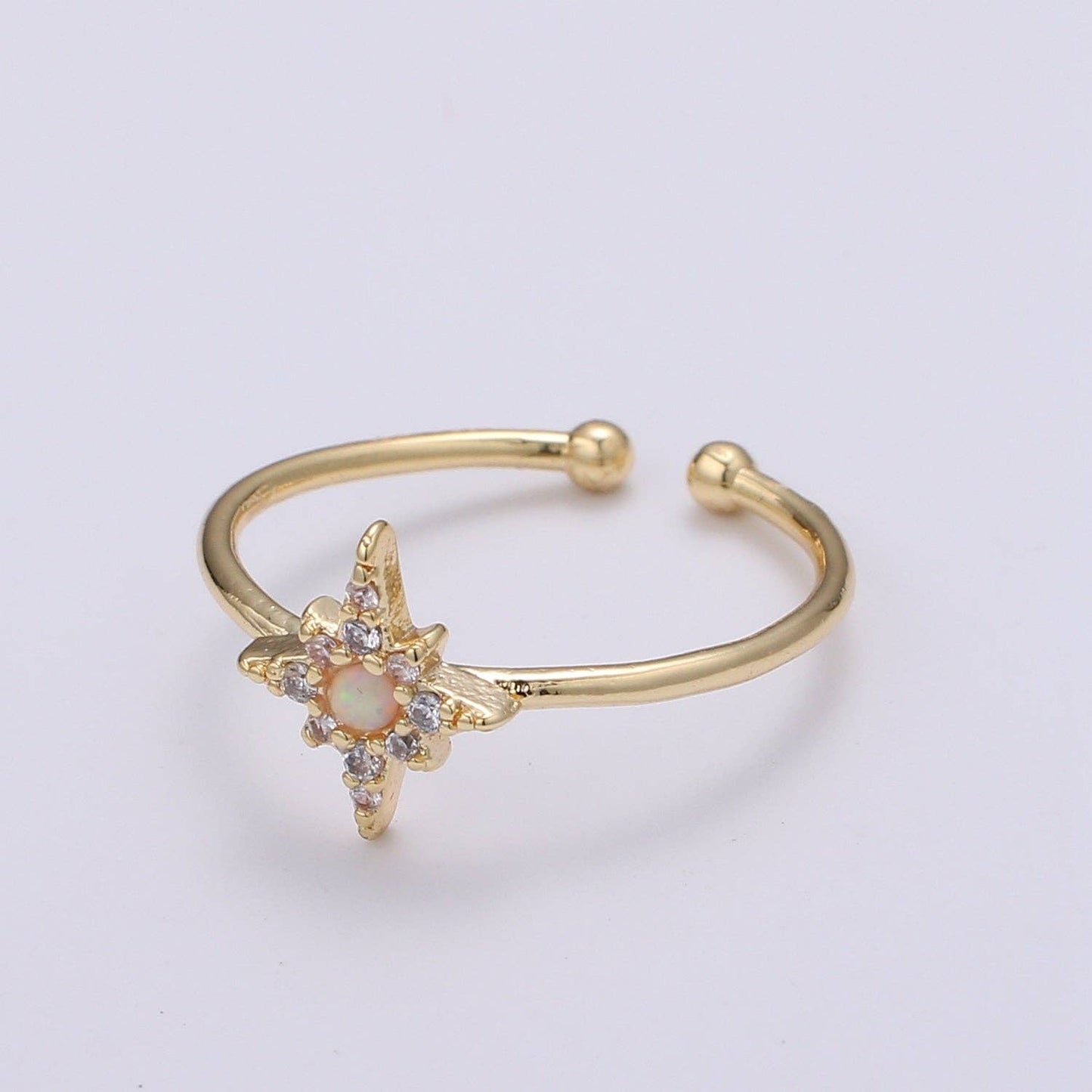 Aim Eternal - Dainty Crystal Compass Gold Filled Adjustable Ring R-248