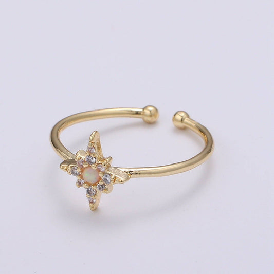 Aim Eternal - Dainty Crystal Compass Gold Filled Adjustable Ring R-248