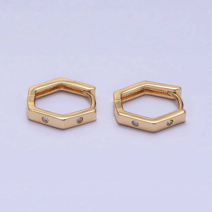 Aim Eternal - Gold Filled Clear CZ Dot Hexagonal Huggie Earrings