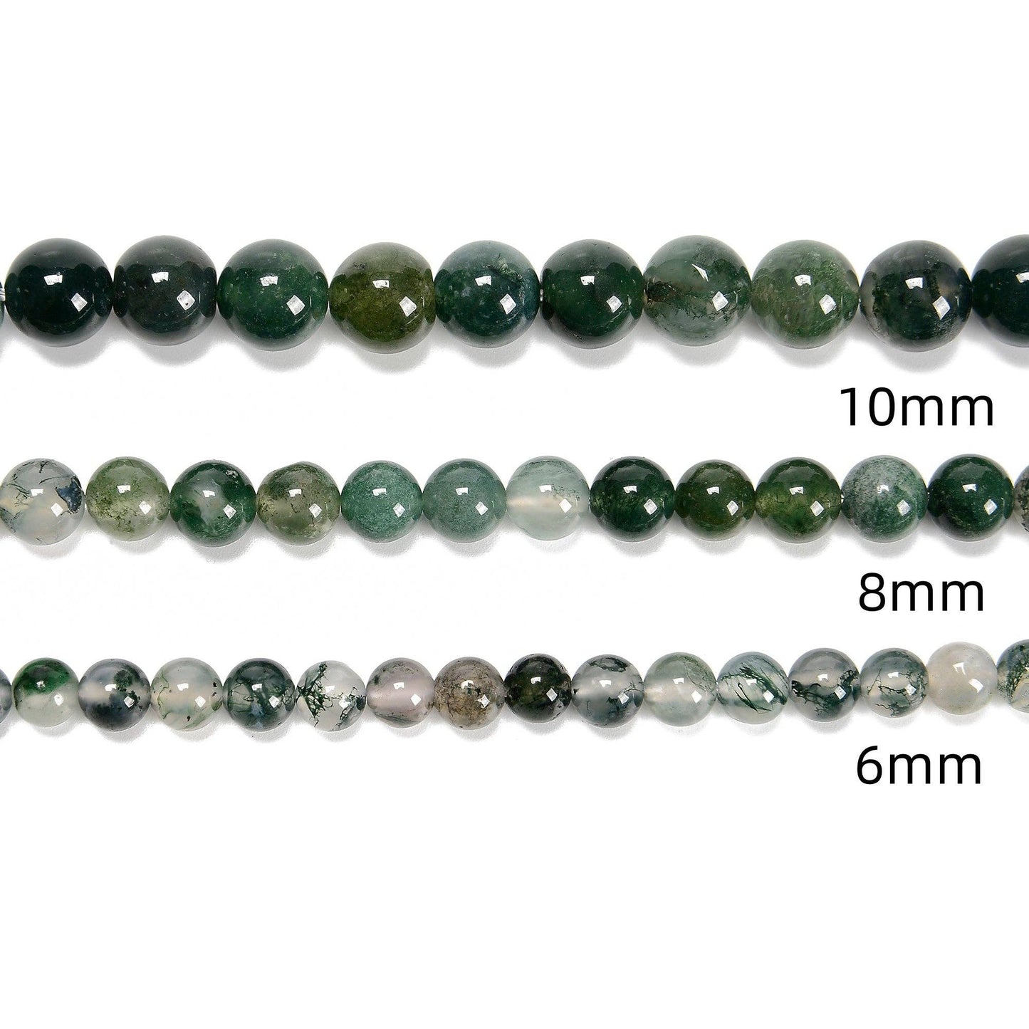 CRCBEADS - Green Moss Agate Smooth Round Beads 4mm 6mm 8mm 10mm Approx 15.5" Strand