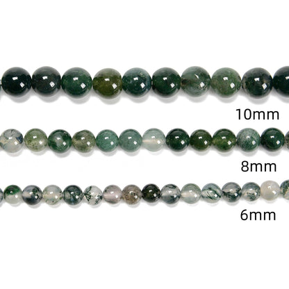 CRCBEADS - Green Moss Agate Smooth Round Beads 4mm 6mm 8mm 10mm Approx 15.5" Strand