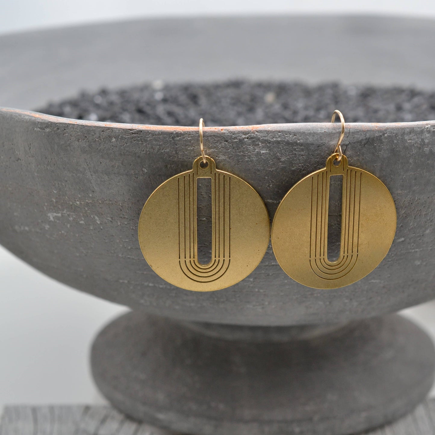Sela+Sage - Open Arch, Circle Earrings in Worn Brass with Gold Filled