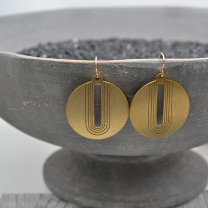 Sela+Sage - Open Arch, Circle Earrings in Worn Brass with Gold Filled