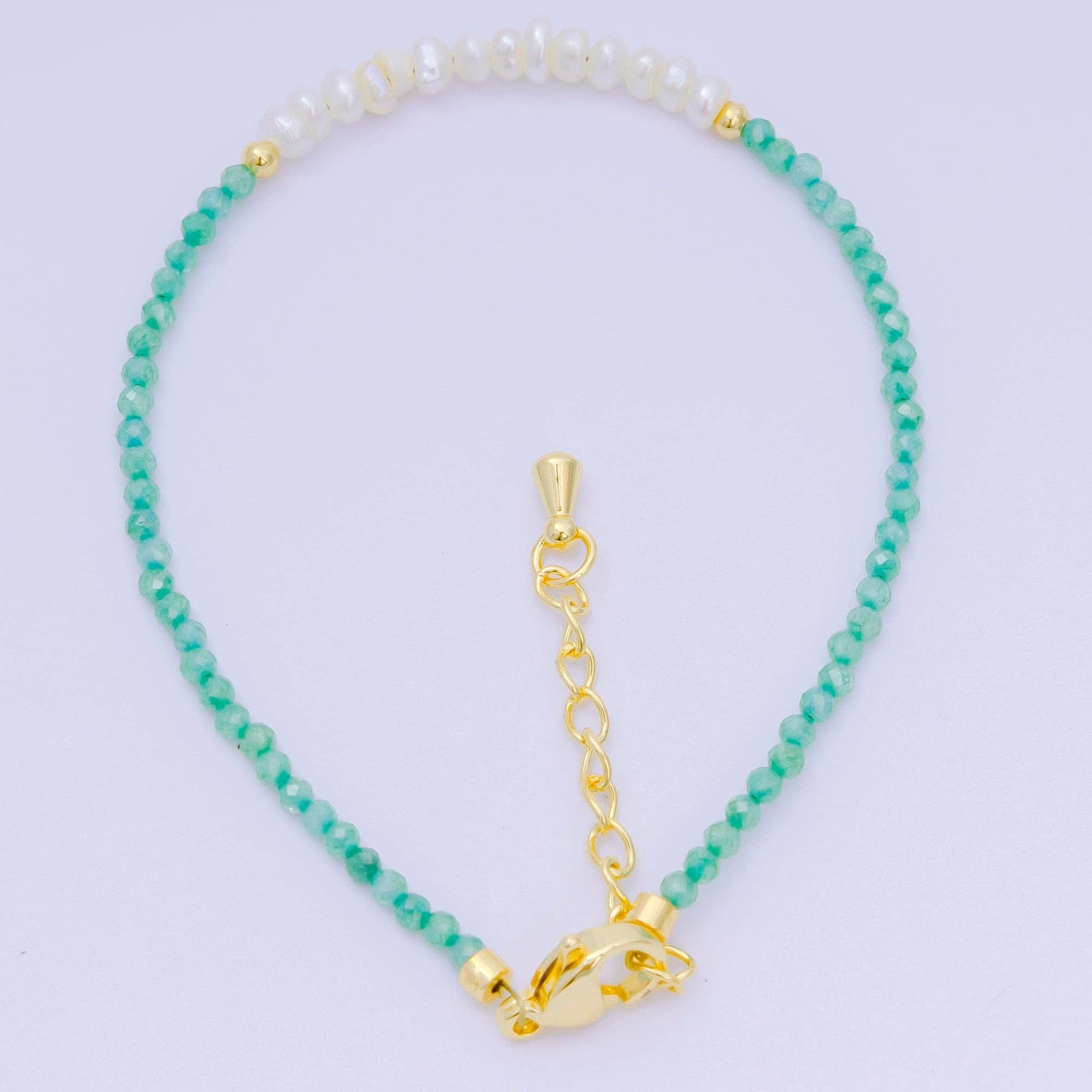 Aim Eternal - 24K Gold Filled Shell Pearl Multifaceted Natural Gemstone Bead 6.69 Inch Bracelet w. Extender | WA-03695 ~ WA-03717