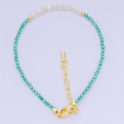 Aim Eternal - 24K Gold Filled Shell Pearl Multifaceted Natural Gemstone Bead 6.69 Inch Bracelet w. Extender | WA-03695 ~ WA-03717