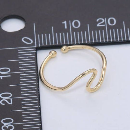 Aim Eternal - Minimalist Ring Gold Open Ring Wave Curvy Ring, Thin Ring Gold Ring Dainty Stackable Ring Adjustable Ring.R-084