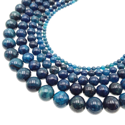 CRCBEADS - Dark Blue Apatite Smooth Round Beads 4mm 6mm 8mm 10mm 12mm 15.5"Strand