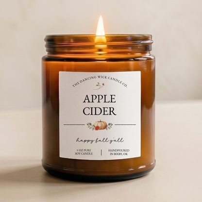 THE DANCING WICK CANDLES - Apple Cider Fall Soy Candle | 4 & 9 oz Amber Jar,  Wholesale