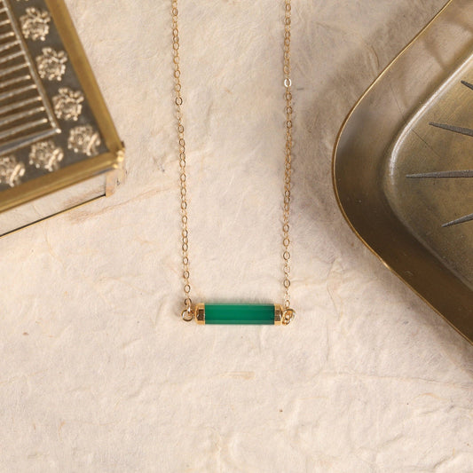 Soul & Little Rose - Green Onyx Long Bar Gold Necklace