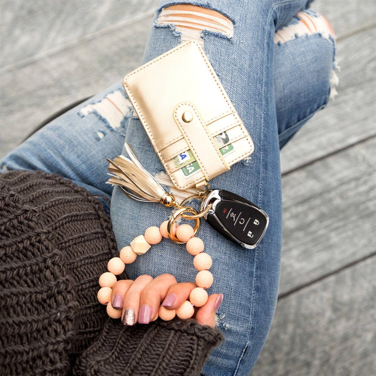 Aili's Corner - Leopard Beaded Key Ring Wallet Bracelet