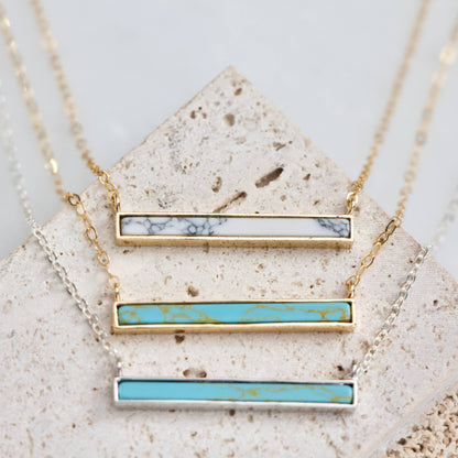 Mesa Blue - Turquoise, White Turquoise Bar Necklace