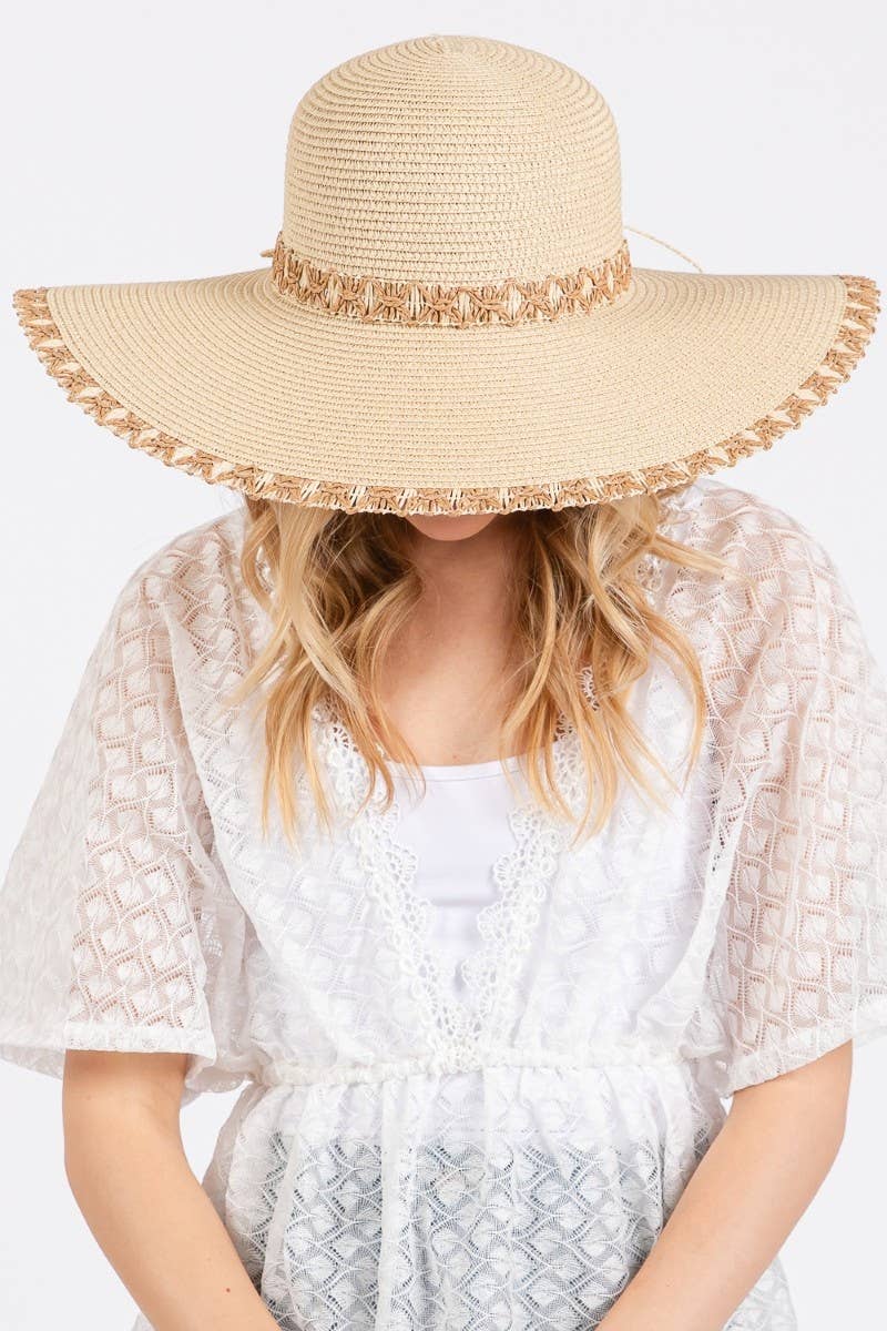 Collections by Fame Accessories - Edge Band Woven Detail Wide Sun Hat