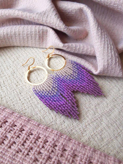 Mountain Sun Creations - Orchid - Purple Dream Fringe Hoops, Handwoven Earrings