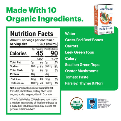 Gourmend Foods - Beef Bone Broth (Organic, Just 10 Ingredients, Low FODMAP)
