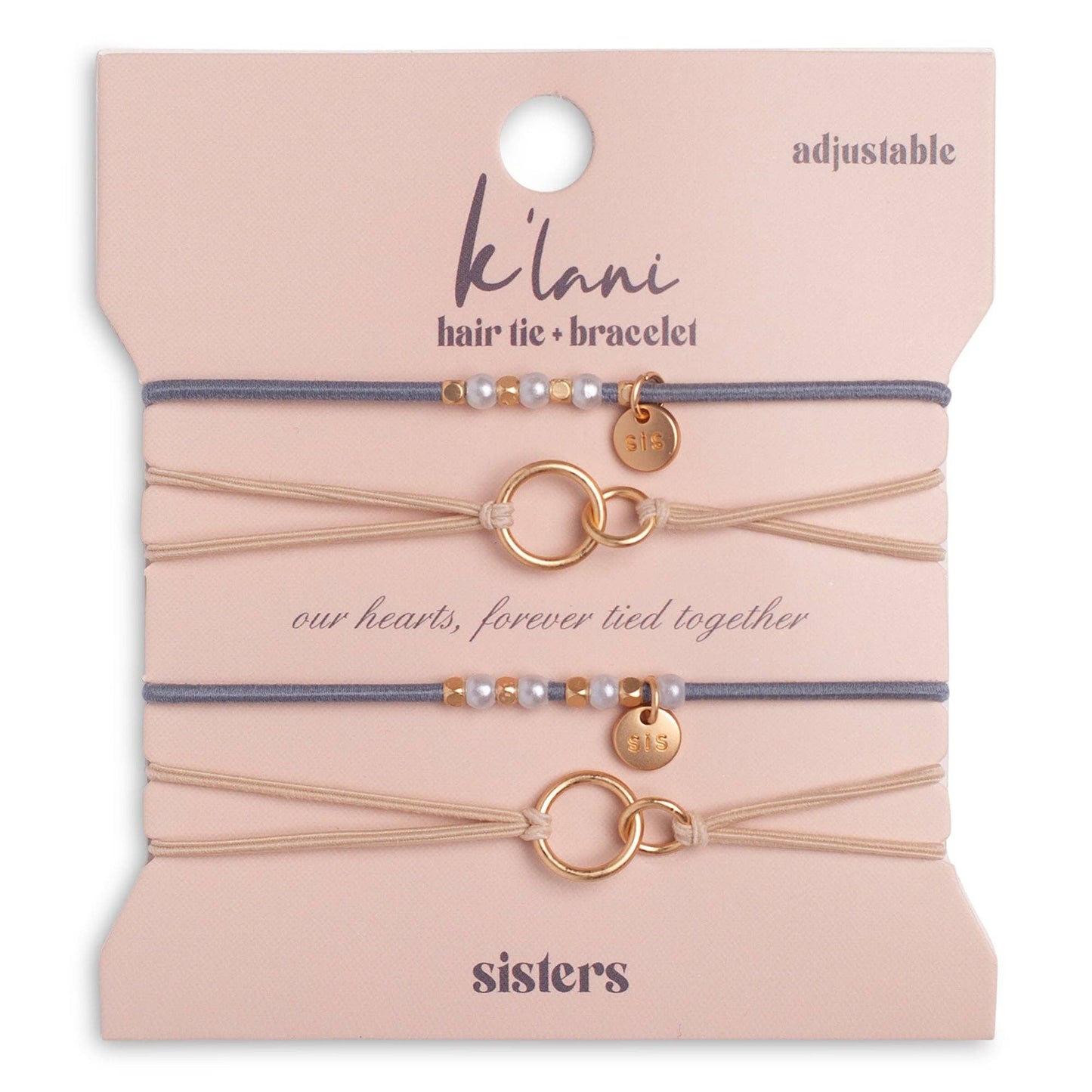 K'lani hair tie bracelets - "Sisters" Gold & Pearl Shareable Hair Tie Bracelet Set