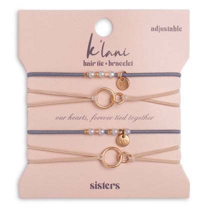 K'lani hair tie bracelets - "Sisters" Gold & Pearl Shareable Hair Tie Bracelet Set
