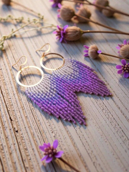 Mountain Sun Creations - Orchid - Purple Dream Fringe Hoops, Handwoven Earrings