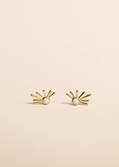 JaxKelly - Sun Ray - White Opal - Gold Earrings