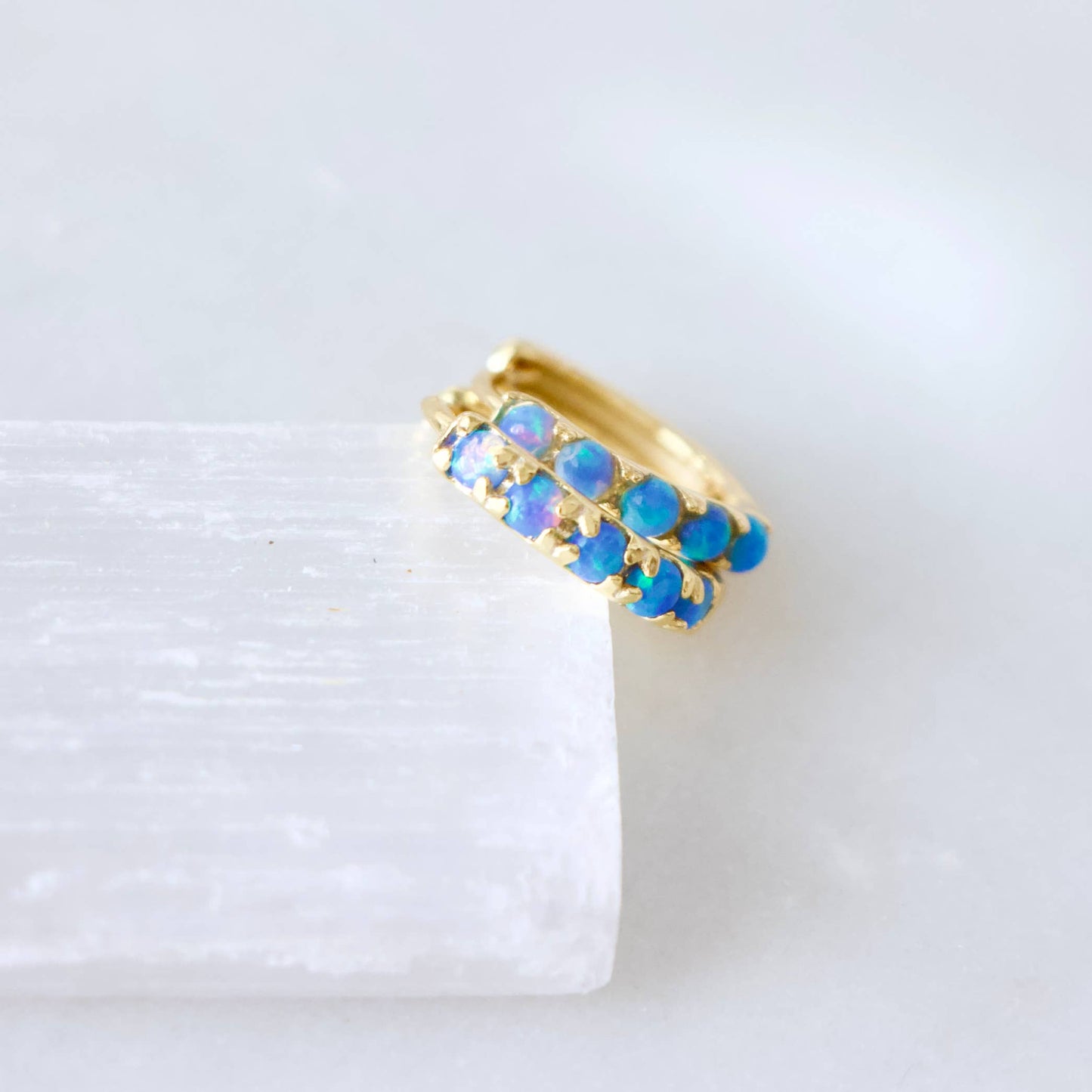 Mesa Blue - Blue Opal Huggie Hoop Earrings Hypoallergenic, Sterling Silv