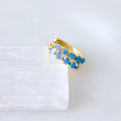 Mesa Blue - Blue Opal Huggie Hoop Earrings Hypoallergenic, Sterling Silv