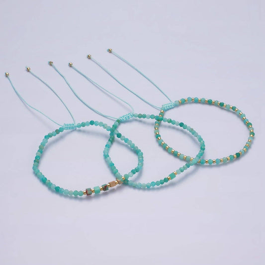 Aim Eternal - 14K Gold Filled Turquoise Multifaceted Turquoise Rope Adjustable Friendship Bracelet | WA-2013 ~ WA-2015
