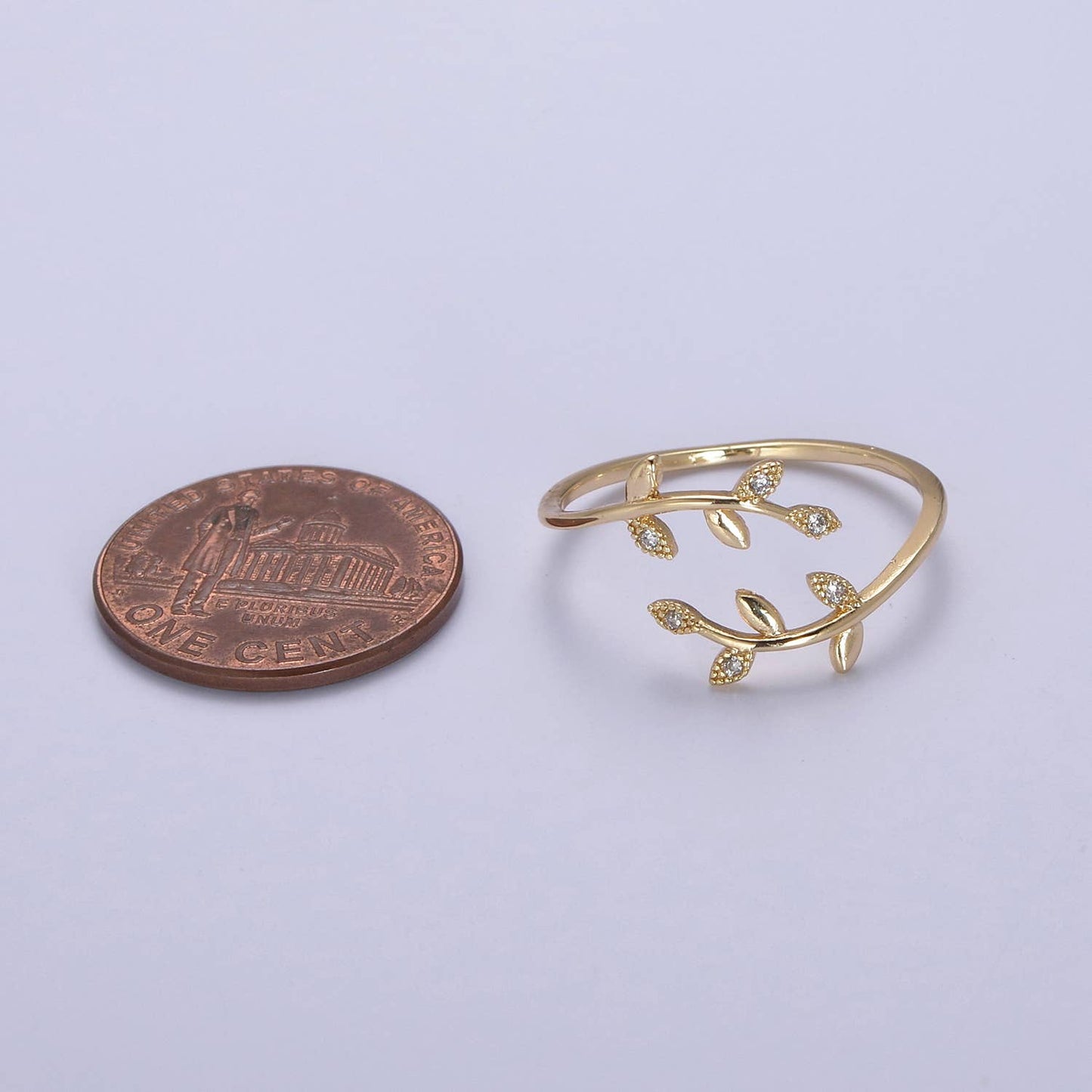 Aim Eternal - Micro Pave CZ Crystal Gold Minimalist Olive Vine Ring