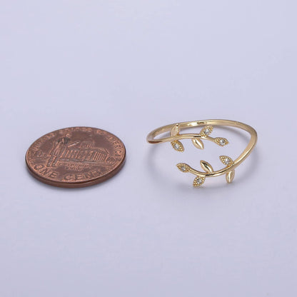Aim Eternal - Micro Pave CZ Crystal Gold Minimalist Olive Vine Ring