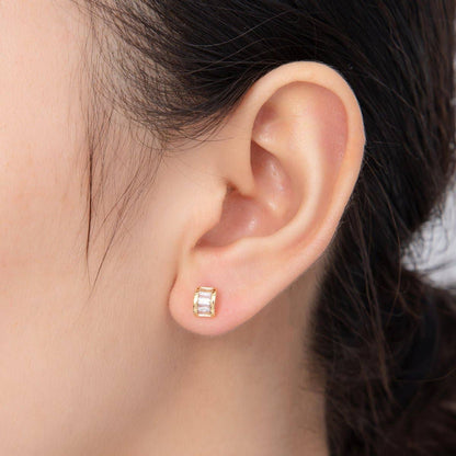 Aim Eternal - 18K Gold Filled Clear Baguette Cube CZ Box Stud Earrings | AI400