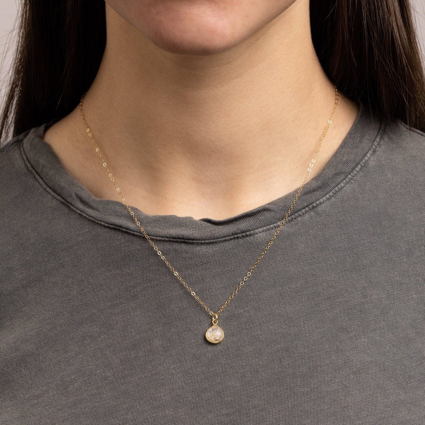 Soul & Little Rose - Golden Rutilated Quartz Teardrop Gold Necklace