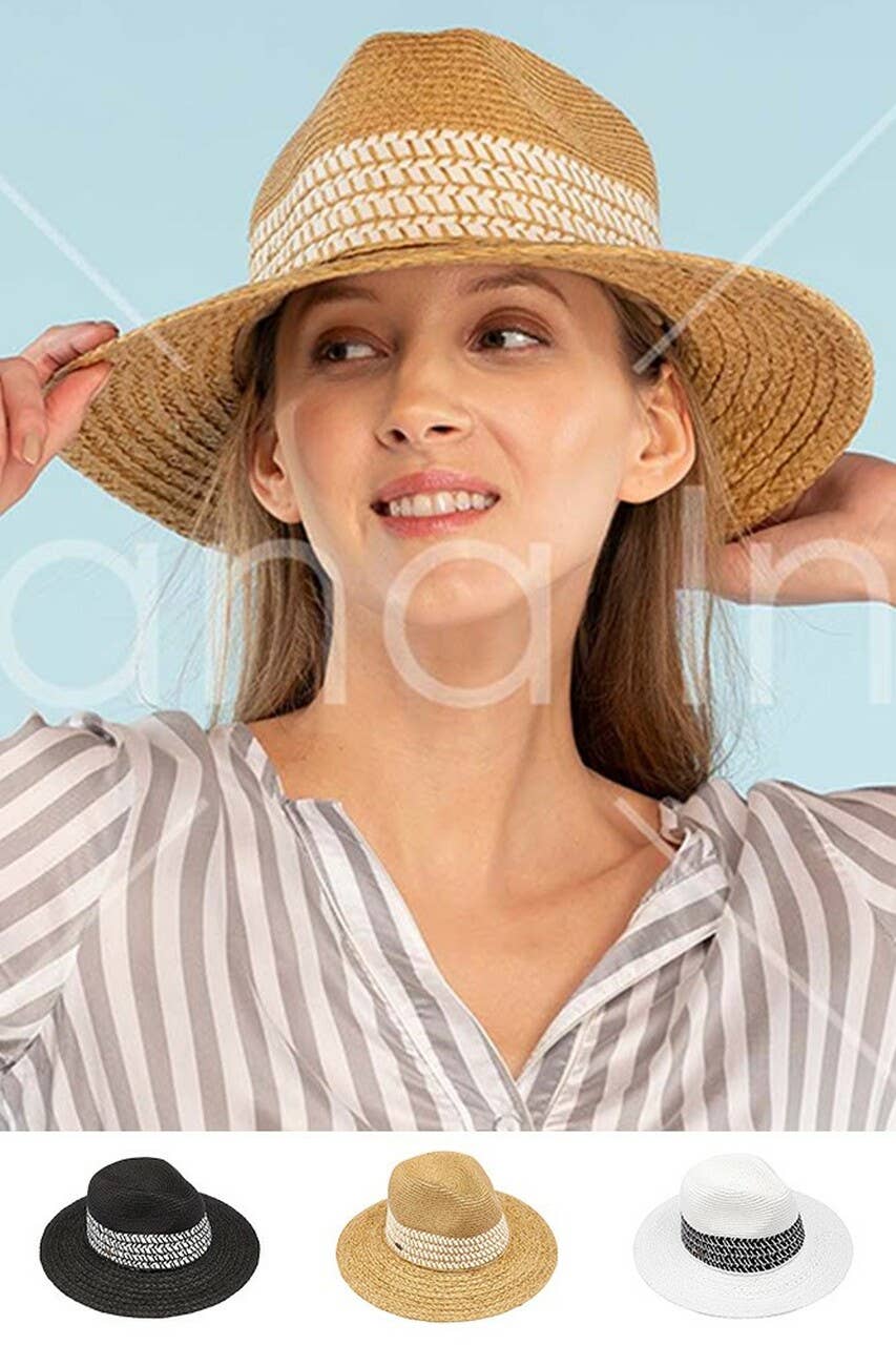 Hana - C.C Paper Straw Panama with Whip Stitches on Woven Trim