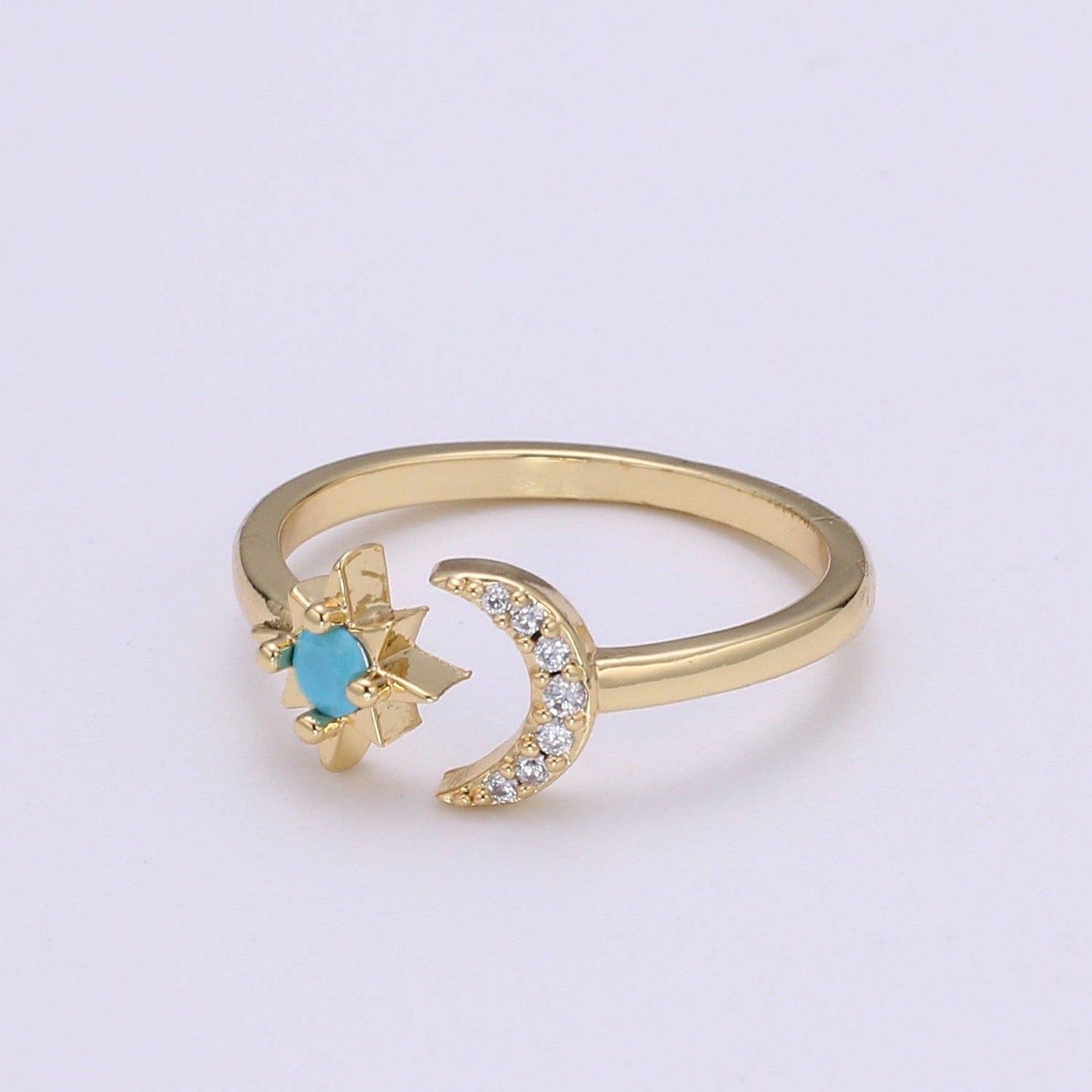 Aim Eternal - 14K Gold Open Moon & Star Ring, crescent moon ring, Adjustable Wrap Ring, love you to the moon ring, dainty moon ring O-283