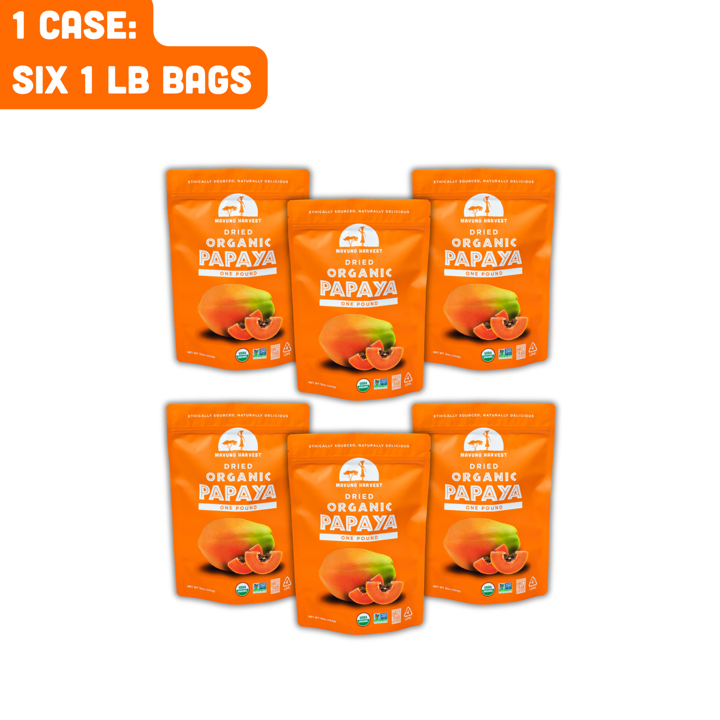 Mavuno Harvest Organics - Organic Dried Papaya, 6-pack case
