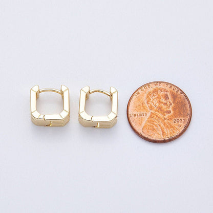 Aim Eternal - 14K Gold Filled 11mm Lined Ribbed Square Cartilage Huggie Earrings | Earrings-00166