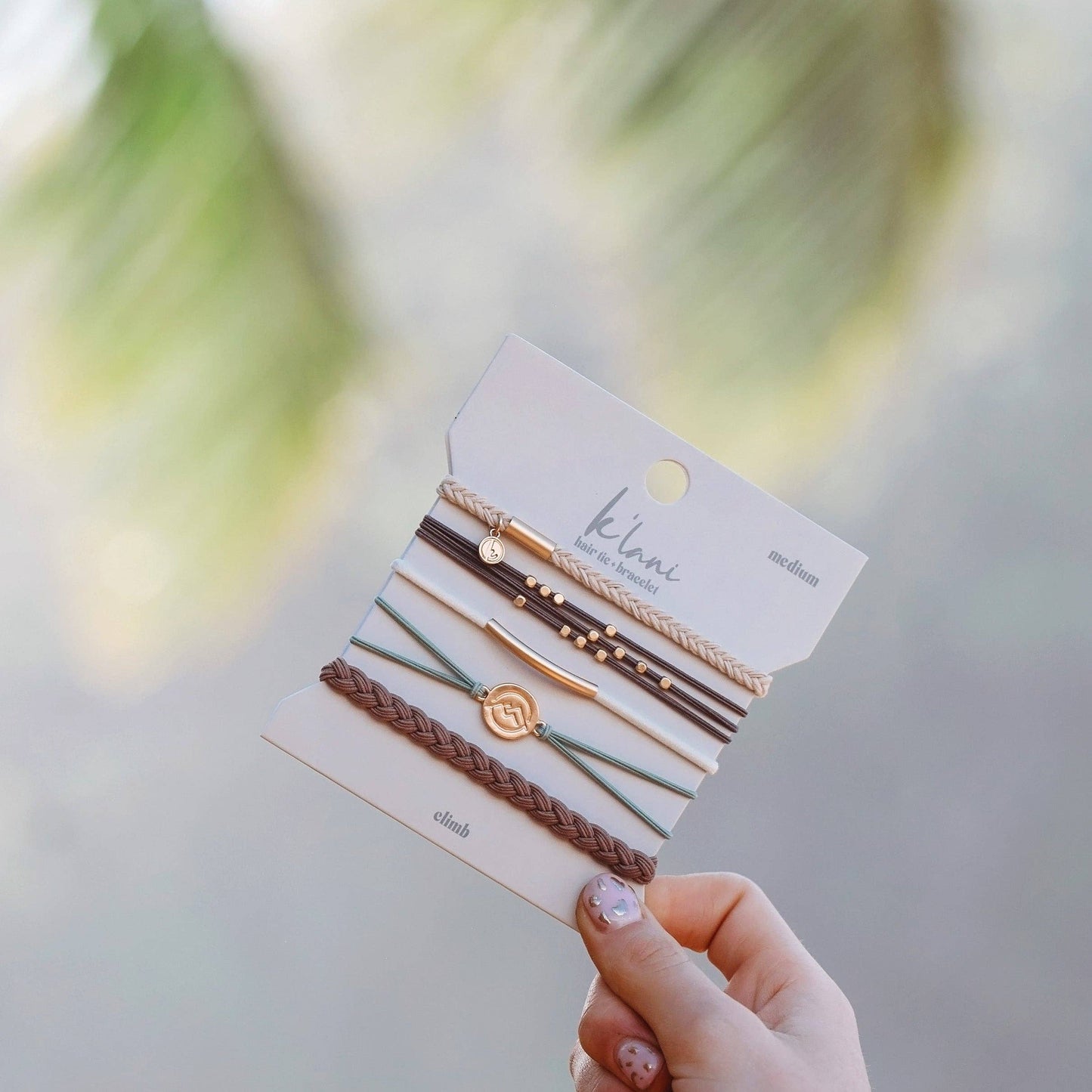 K'lani hair tie bracelets - "Climb" Natural Colors with Gold Mountain Accent hair Tie Bracelets