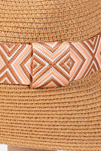 Hana - Aztec Tribal Pattern Band Straw Summer Sun Hat