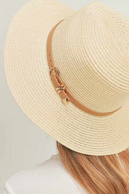 Hana - PU Leather Buckled Band Panama Hat