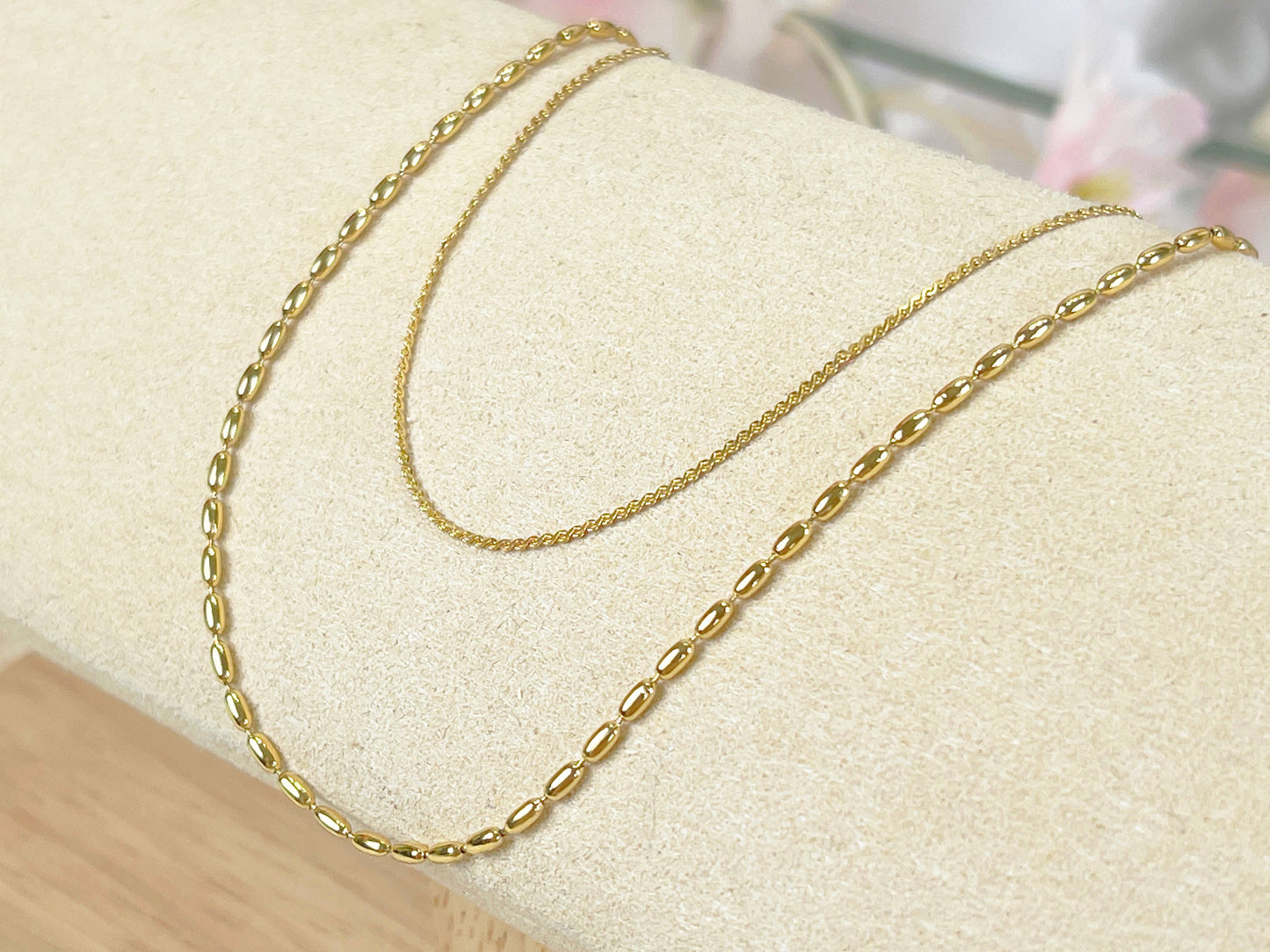 Melange Blanc - N018 gold double strand dainty chain minimalist necklace