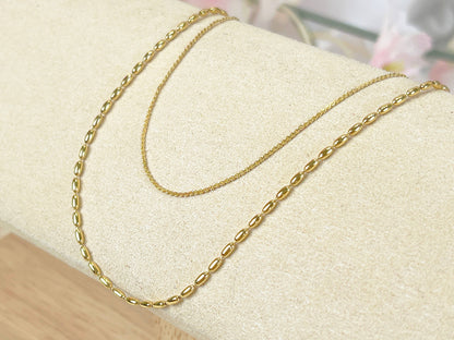 Melange Blanc - N018 gold double strand dainty chain minimalist necklace